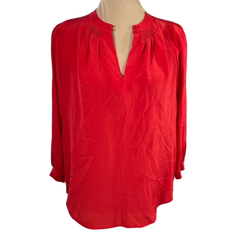 Madewell 100% Silk Popover Top Red V-Neck Memory Blouse XS Extra Small